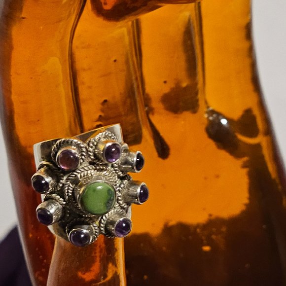 Vintage Chrysocolla & Amethyst Ring - Picture 3 of 8